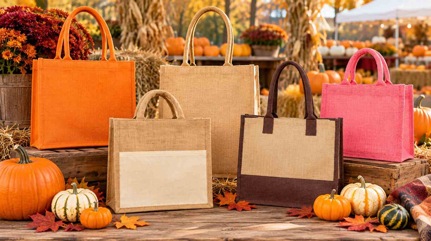 Wholesale Jute Tote Bags for Pumpkin Festivals and Autumn Markets